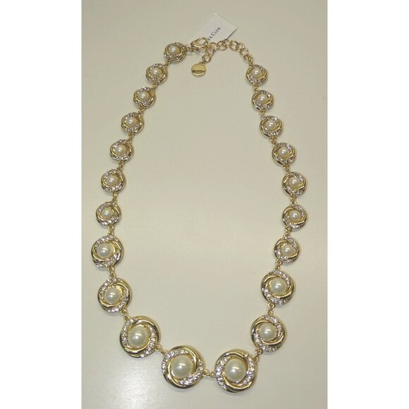 Vintage-Style Gold Tone Necklace With Faux Pearl & Rhinestone Accents - Picture 3 of 3